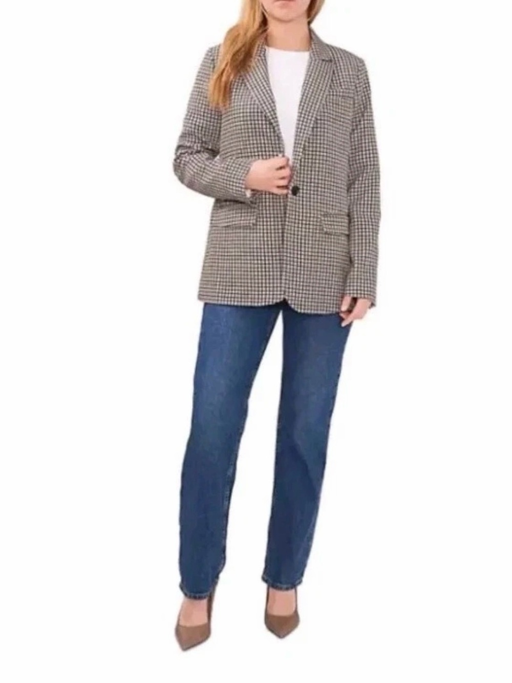 Vince Camuto Black/White/Tan Houndstooth Blazer